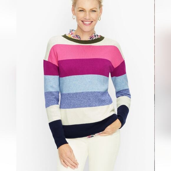 TALBOTS WILD ASTER SORBET WIDE STRIPE LONG SLEEVED PULLOVER SWEATER 1XP NEW! - Picture 1 of 6